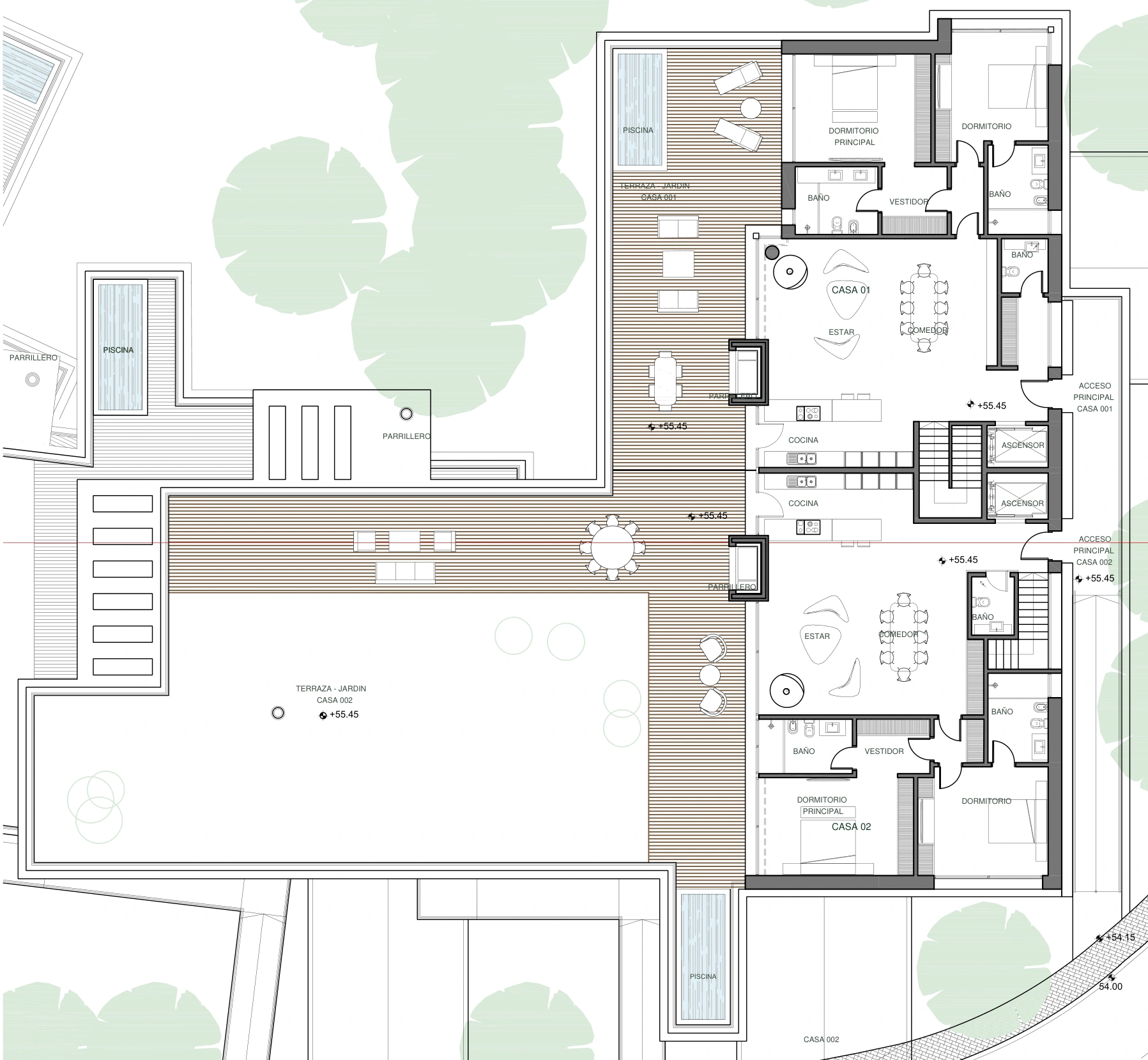 Residence 1 · Level 02 · Combined plan for residences 01 and 02